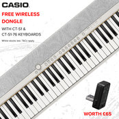 Casio CT-S1 76 Key Portable Piano Keyboard; White with FREE WU-BT10 Bluetooth Adaptor