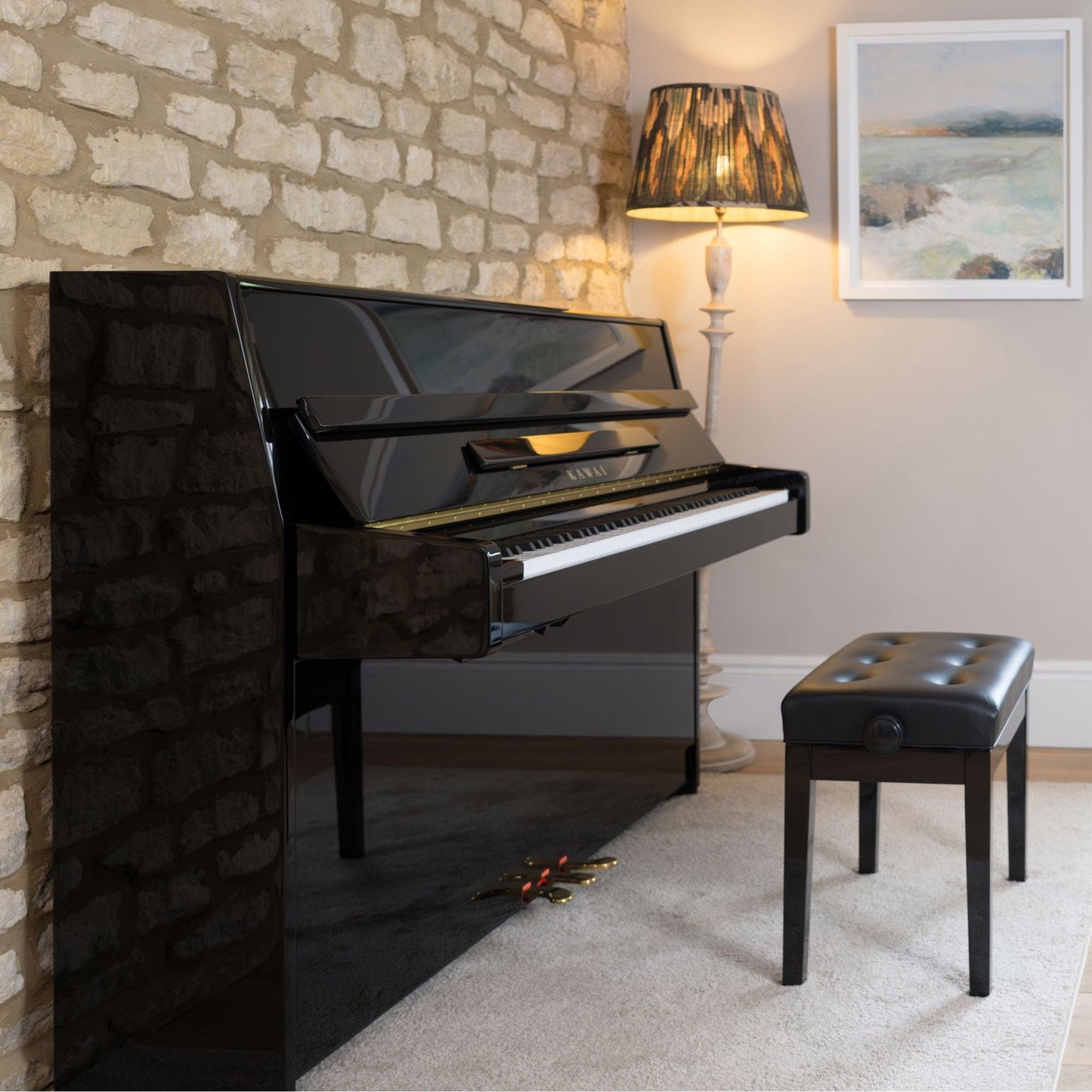 Kawai K15 ATX3-L Anytime Silent Upright Piano; Black Polished