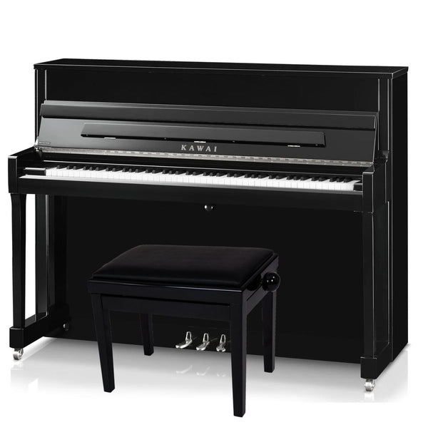 Kawai K200 Upright Piano; Polished Ebony & Silver Fittings | £500 EXTRA  DISCOUNT AT CHECKOUT | Bonners Music