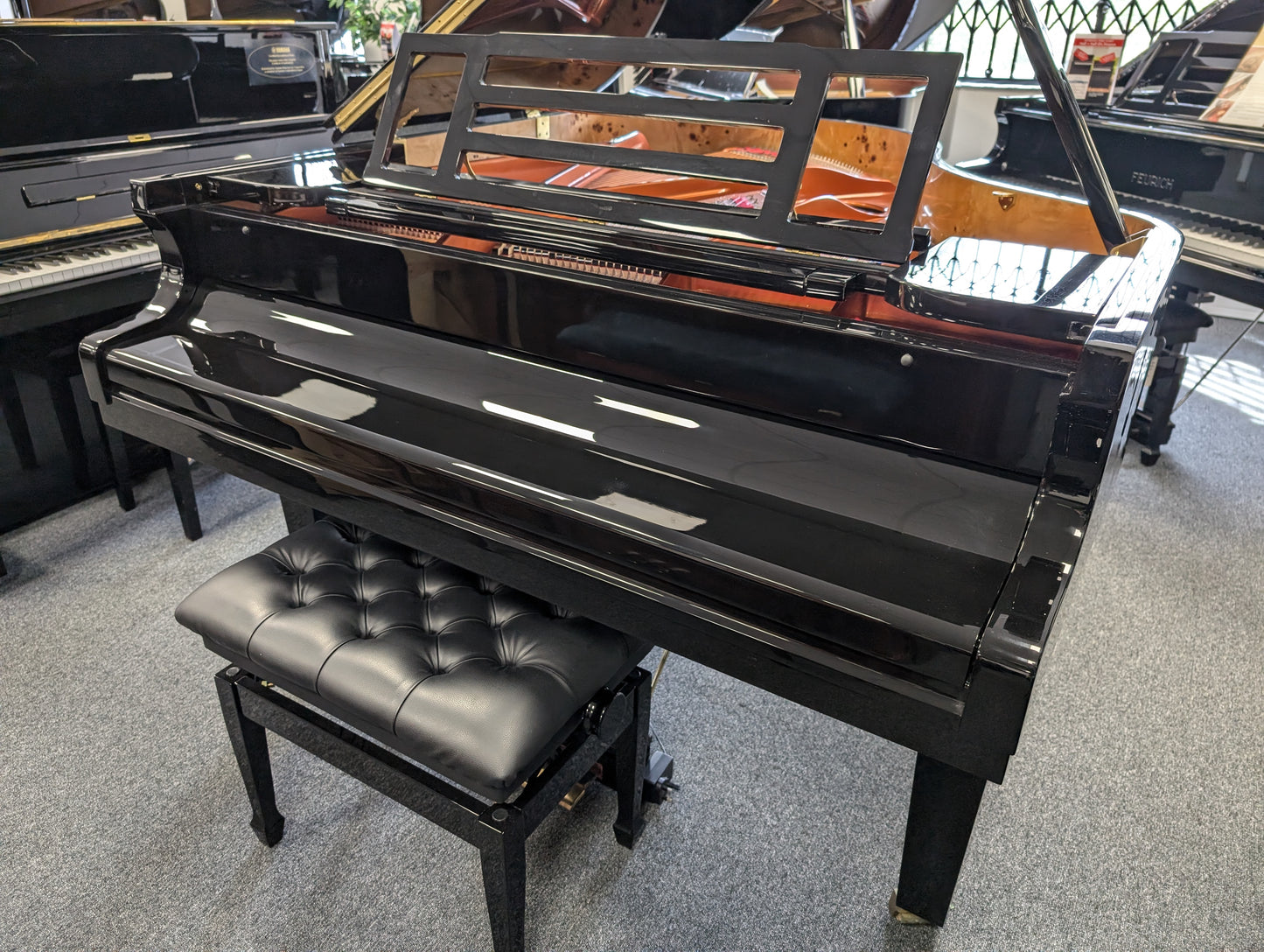 Feurich 2019 Model 179 Grand Piano; Polished Ebony with Height-Adjustable Piano Stool: Serial No: F27899