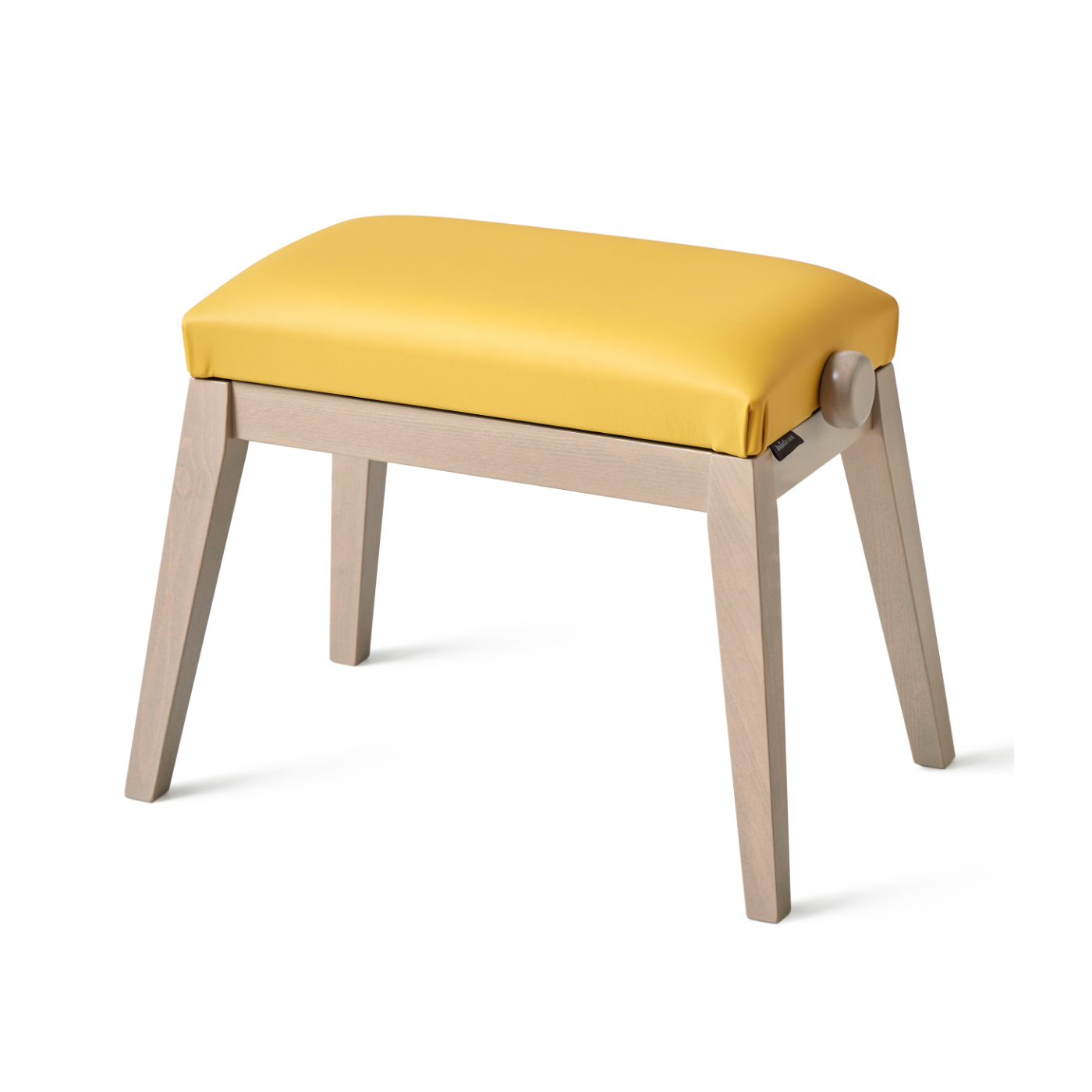 HIDRAU Premium Rise & Fall Piano Stool; Mustard Vinyl And Matching Wood Veneer Legs