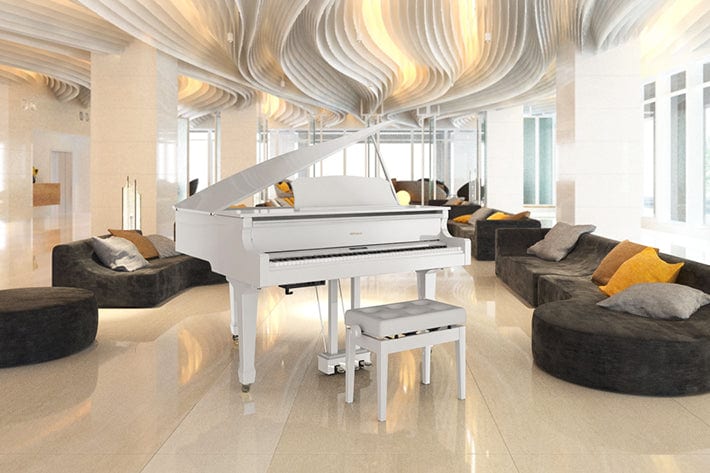 Roland GP9 Digital Grand Piano; Polished White Concert Package