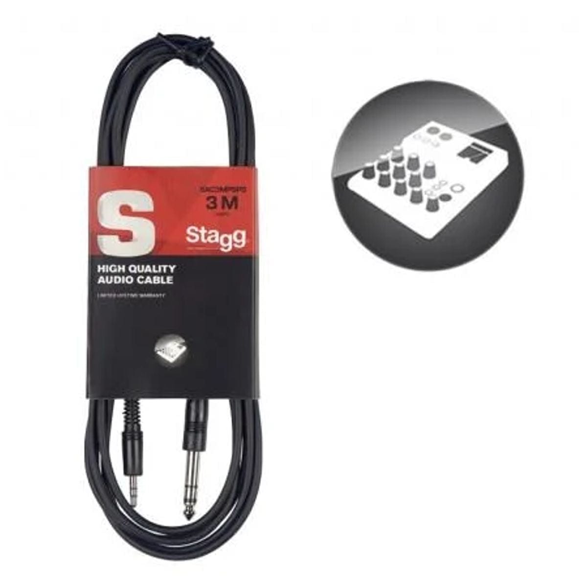 Stagg SAC3MPSBPS Stereo Jack to Stereo 3.5 Jack 3M Cable