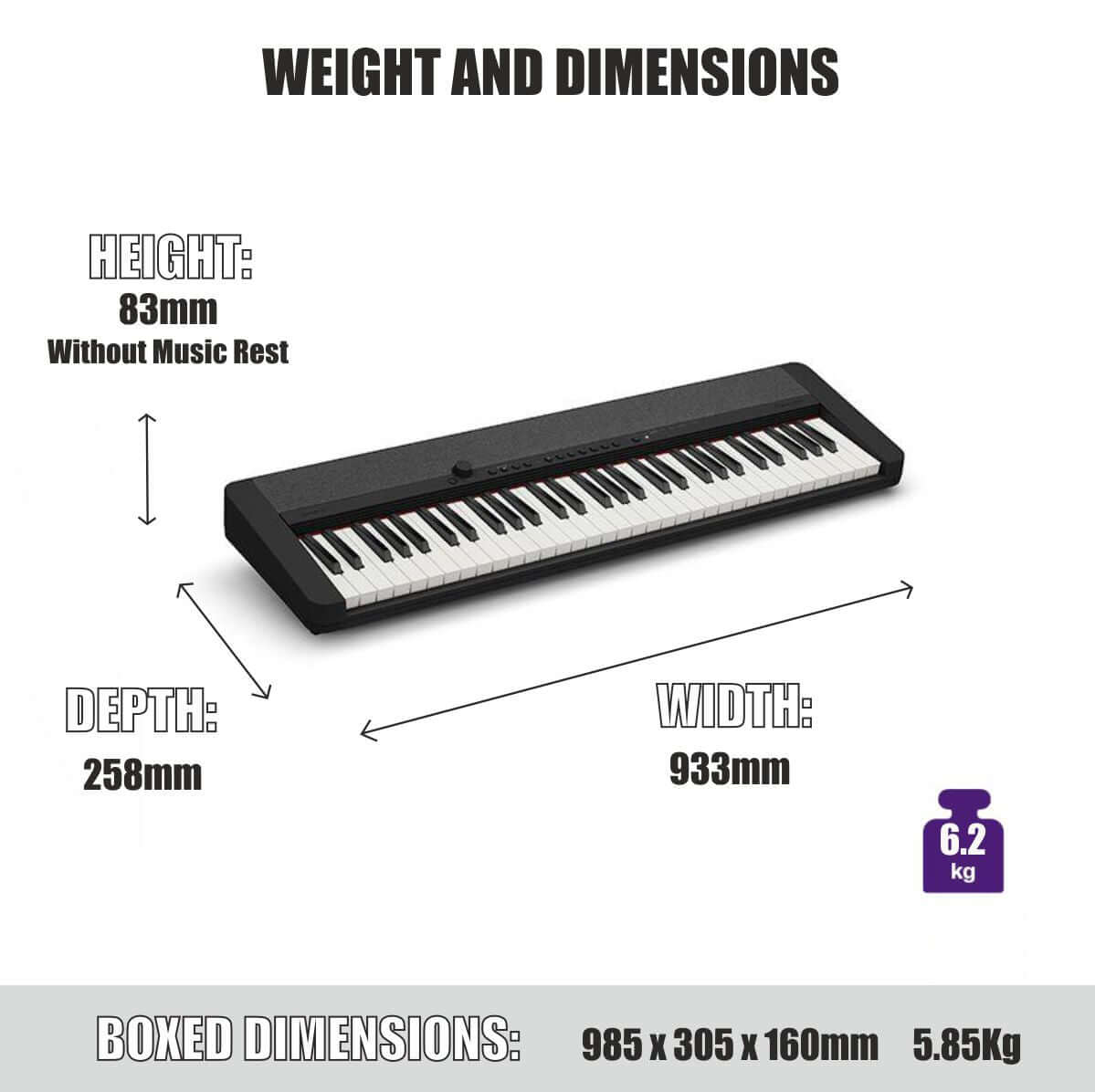 Casio keyboard store size